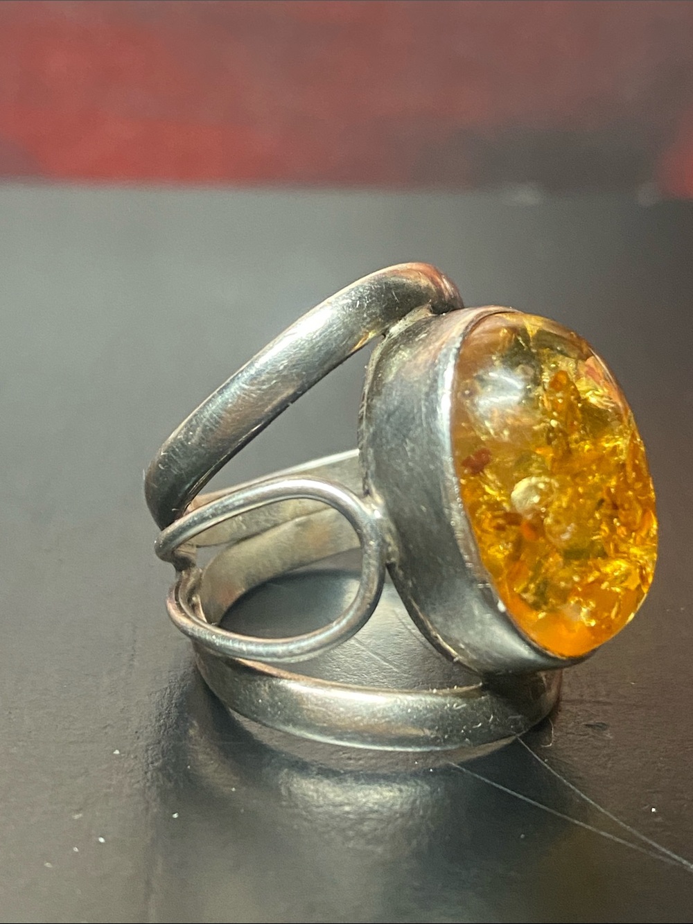 Genuine Amber Silver 925 Ring Size 6-6.5